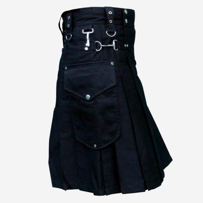 Custom Quality Black Utility Kilt With Chrome Hooks